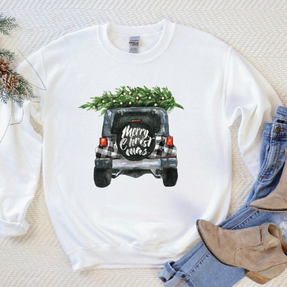 Christmas Truck Shirt Mom Jeep Unisex Christmas Sweatshirt, Christmas Tree Shirt
